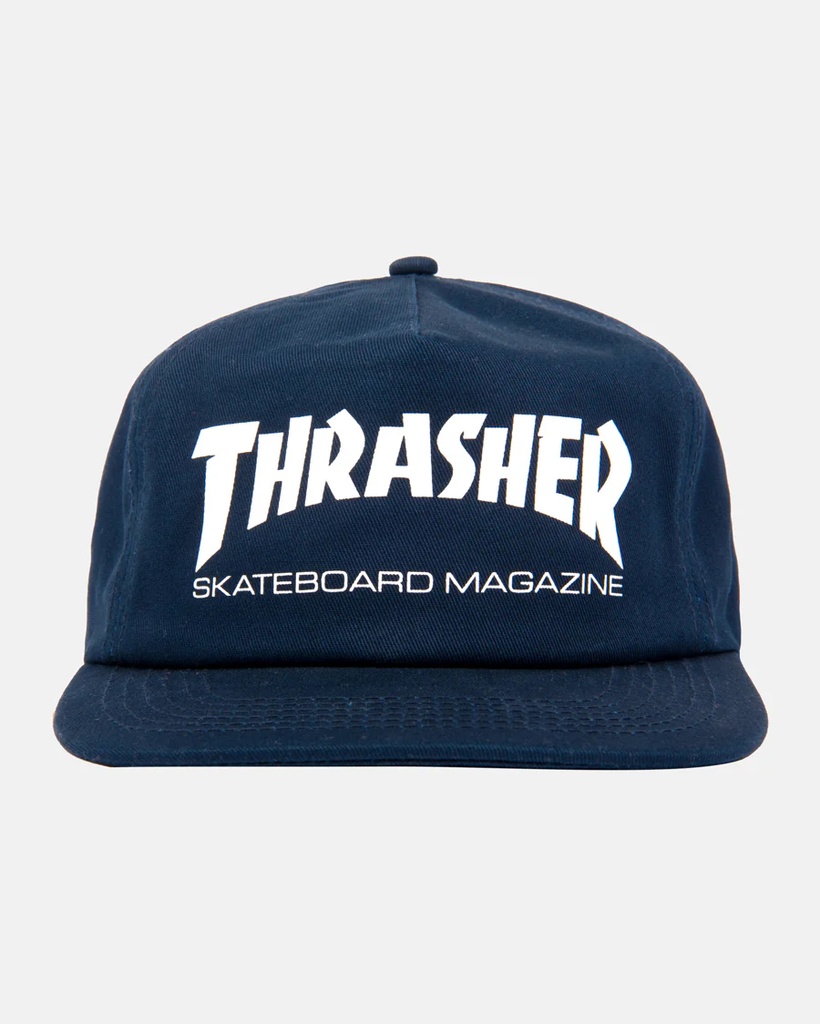 THRASHER MAG LOGO SNAPBACK HAT NAVY/WHITE