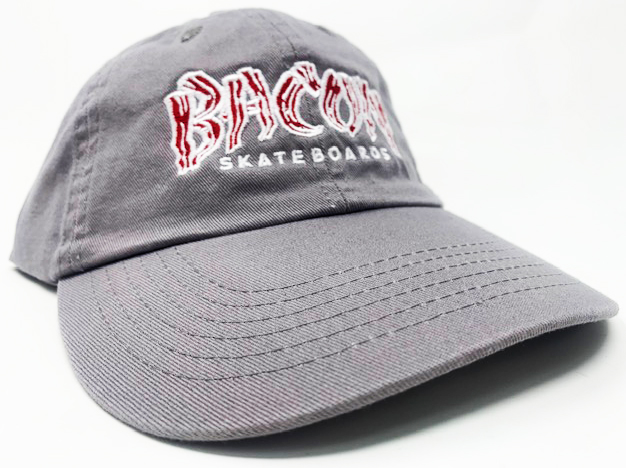 BACON EMBROIDERED LOGO DAD HAT GREY