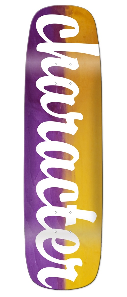 CHARACTER TEAM WHITE SCRIPT YELLOW/PURPLE FADE SHAPED DECK 8.88