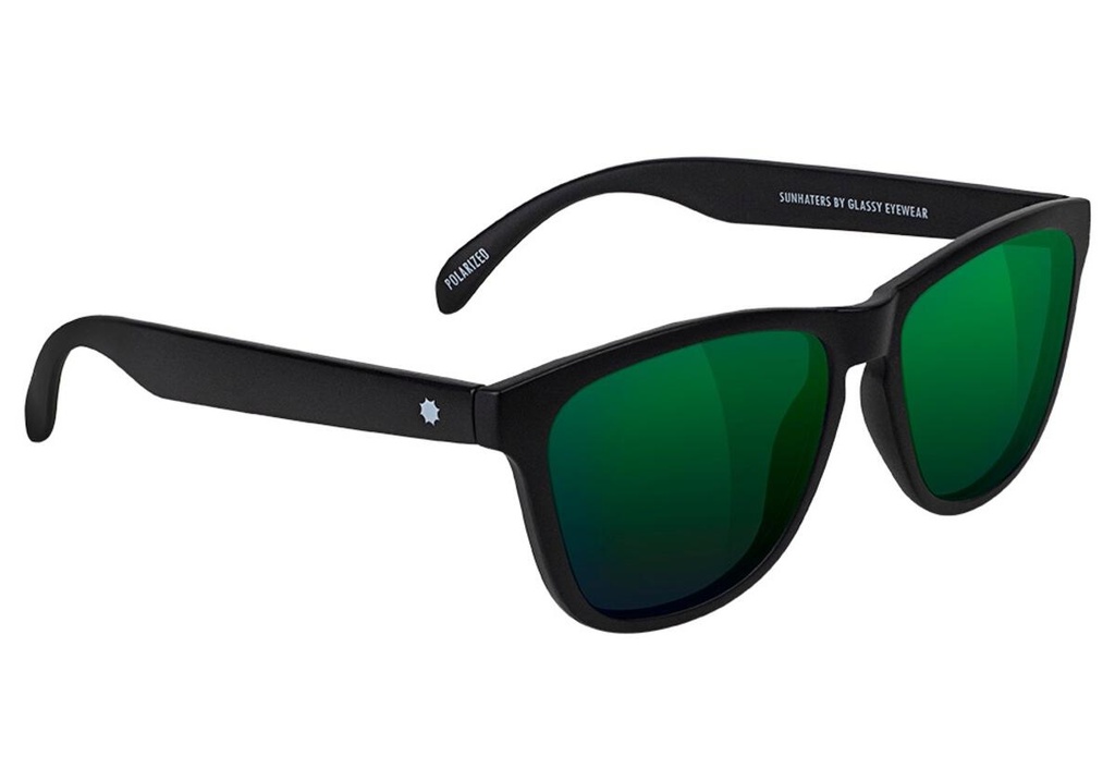 GLASSY DERIC MATTE BLACK/GREEN MIRROR POLARIZED SUNGLASSES