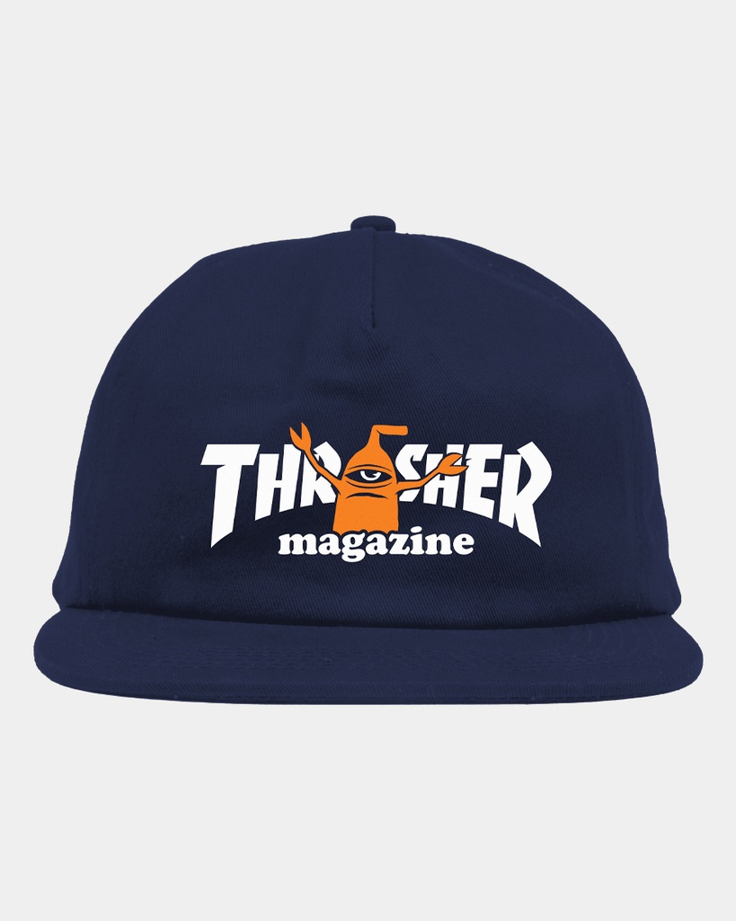 THRASHER X TOY MACHINE SECT SNAPBACK HAT NAVY