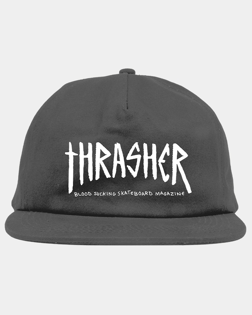 THRASHER X TOY MACHINE SCRATCH SNAPBACK HAT CHARCOAL