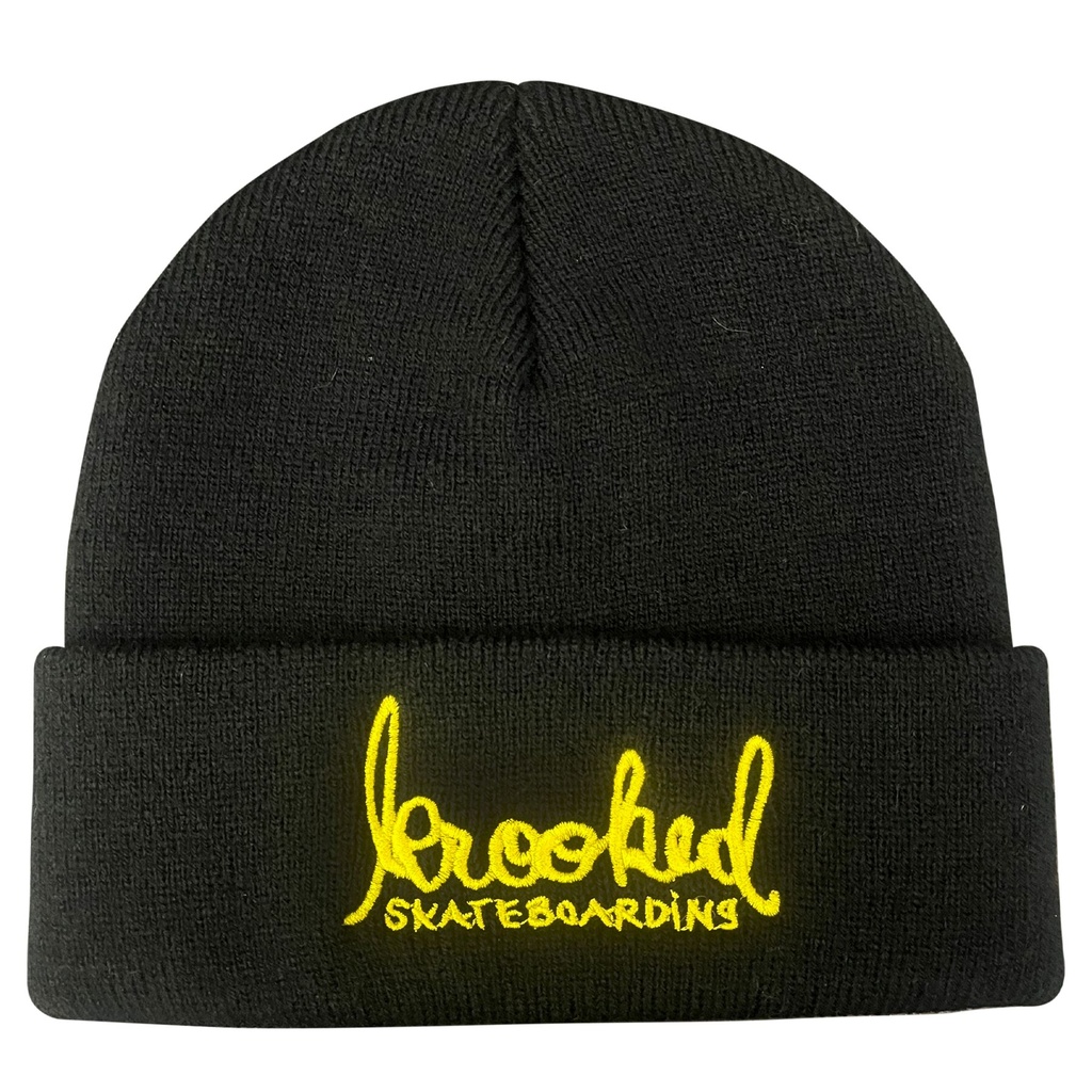 KROOKED SKRIPT CUFF BEANIE BLACK/YELLOW