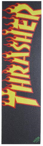 MOB GRIP 9" THRASHER YELLOW AND ORANGE FLAME LOGO