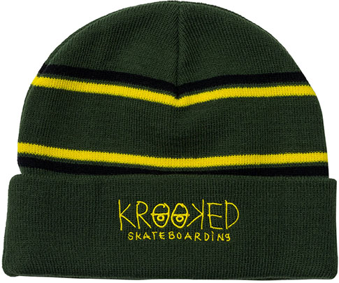 KROOKED KROOKED EYES CUFF BEANIE DARK GREEN/BLACK/YELLOW