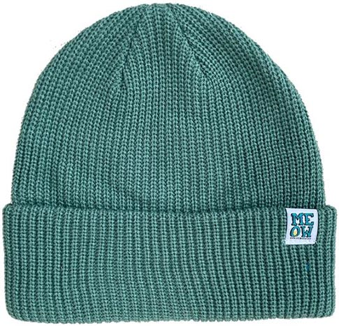 MEOW STACKED LOGO CUFFED TEAL BEANIE