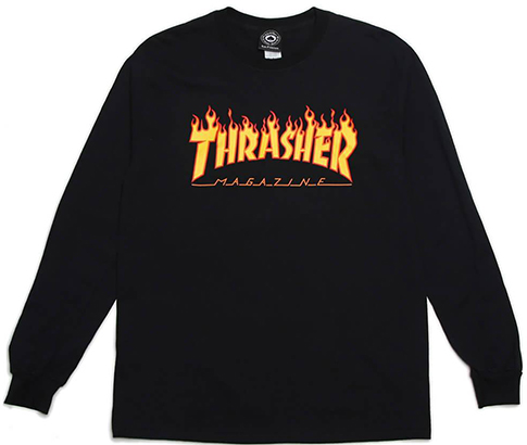 THRASHER FLAME BLACK LS S