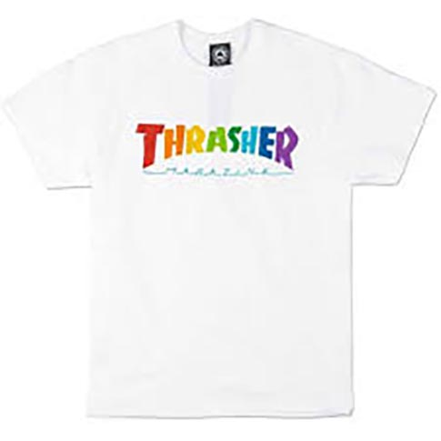 THRASHER RAINBOW MAG LOGO WHITE SS S