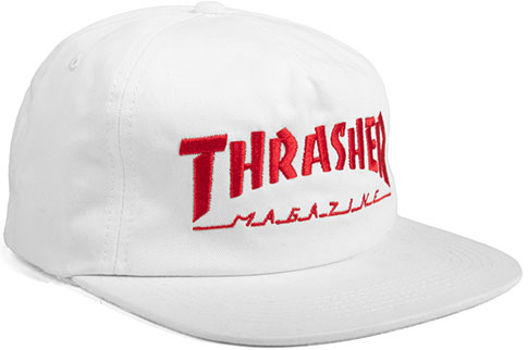 THRASHER MAG LOGO SNAPBACK HAT WHITE/RED