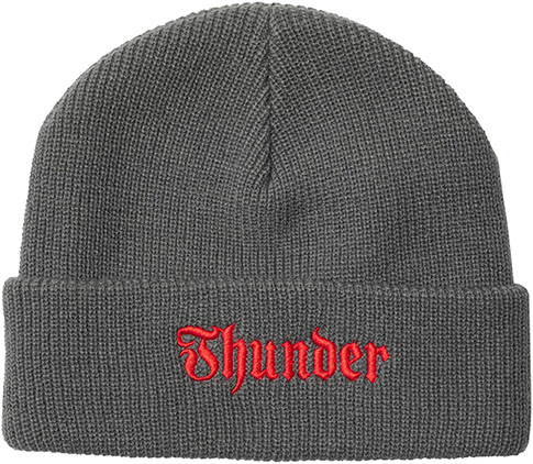 THUNDER SCRIPT CUFF BEANIE CHARCOAL/RED