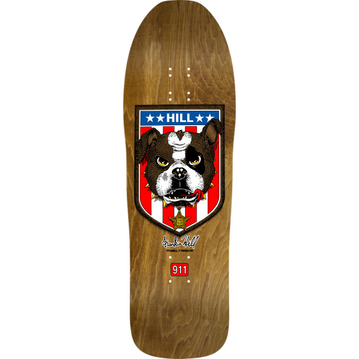 POWELL FRANKIE HILL BULLDOG BROWN STAIN REISSUE SHAPED DECK 10.00 X 31.50