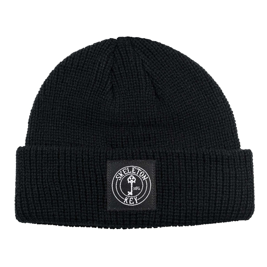 SKELETON KEY RIBBED FISHERMAN BEANIE BLACK