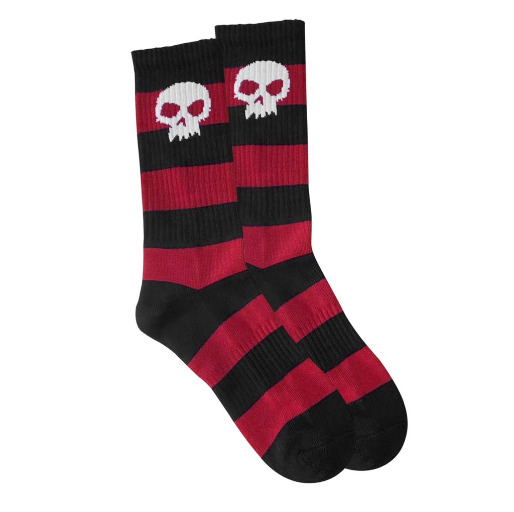 ZERO SINGLE SKULL STRIPE SOCKS BLACK/RED