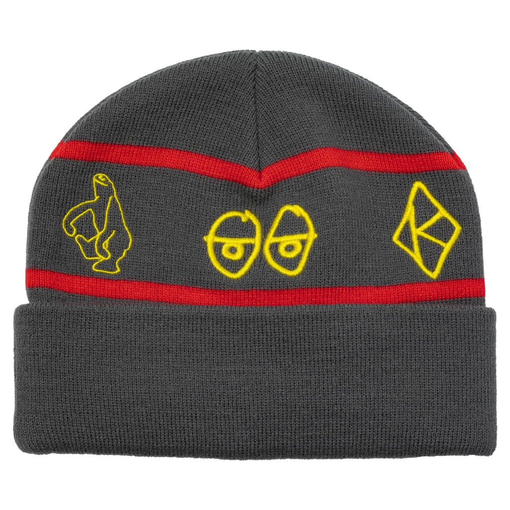 KROOKED NASKAR CUFF BEANIE CHARCOAL/RED/YLW