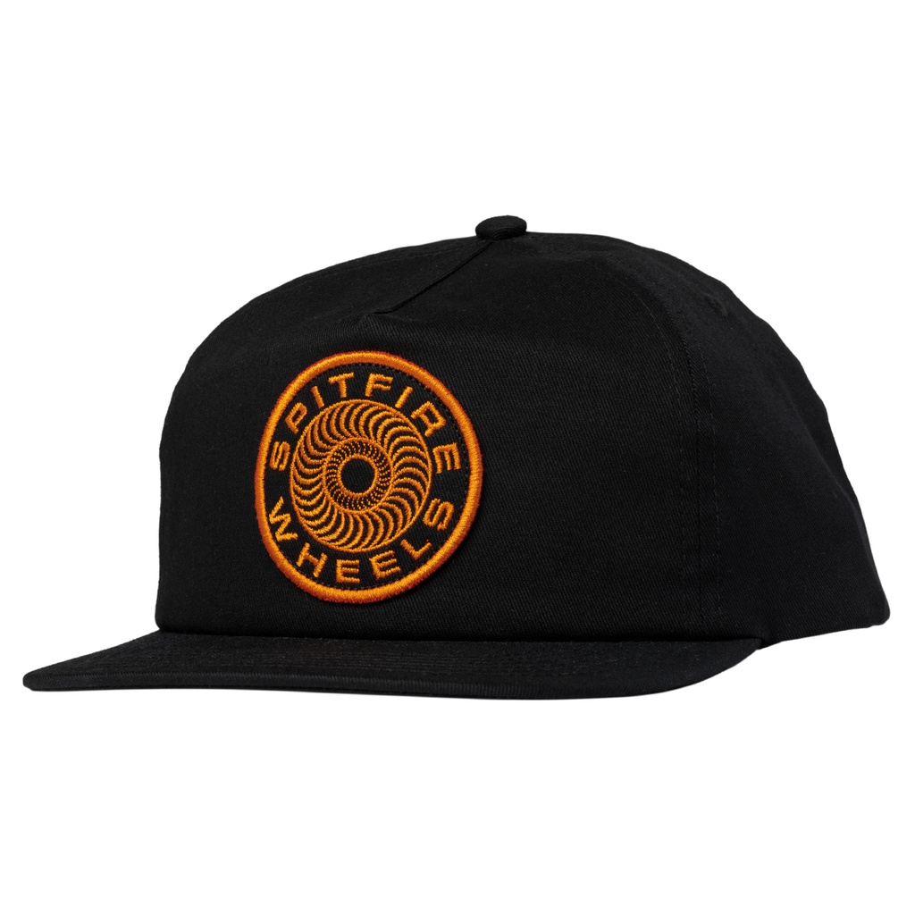 SPITFIRE CLASSIC 87 SWIRL PATCH SNAPBACK HAT BLACK/ORANGE