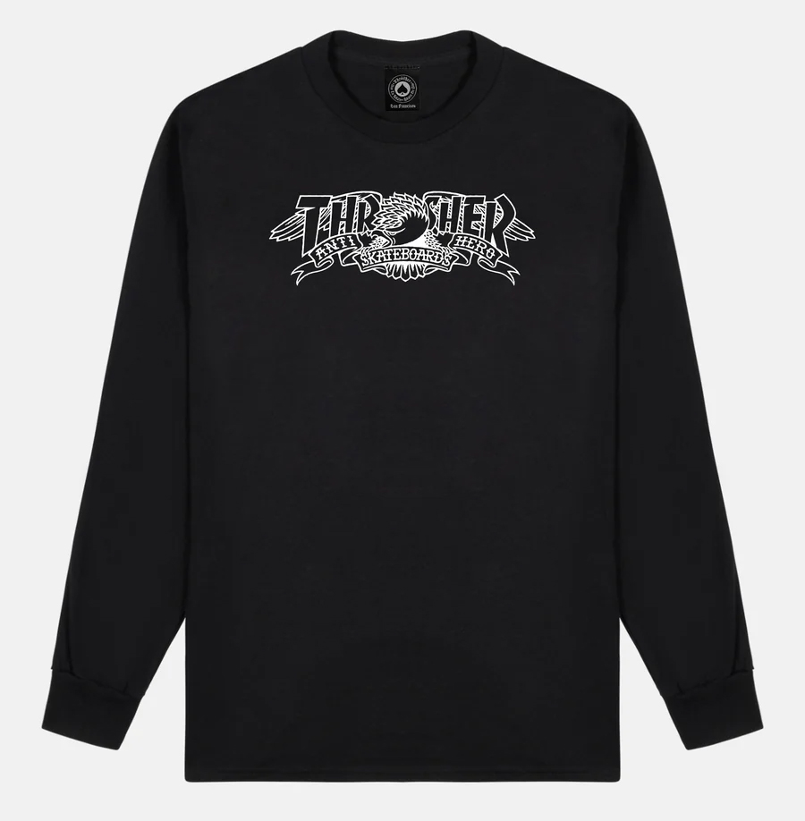 THRASHER X ANTI-HERO MAG BANNER BLACK LS M