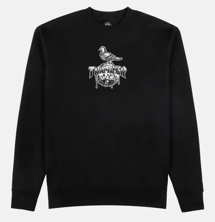 THRASHER X ANTI-HERO COVER THE EARTH BLACK CREW/SWT M