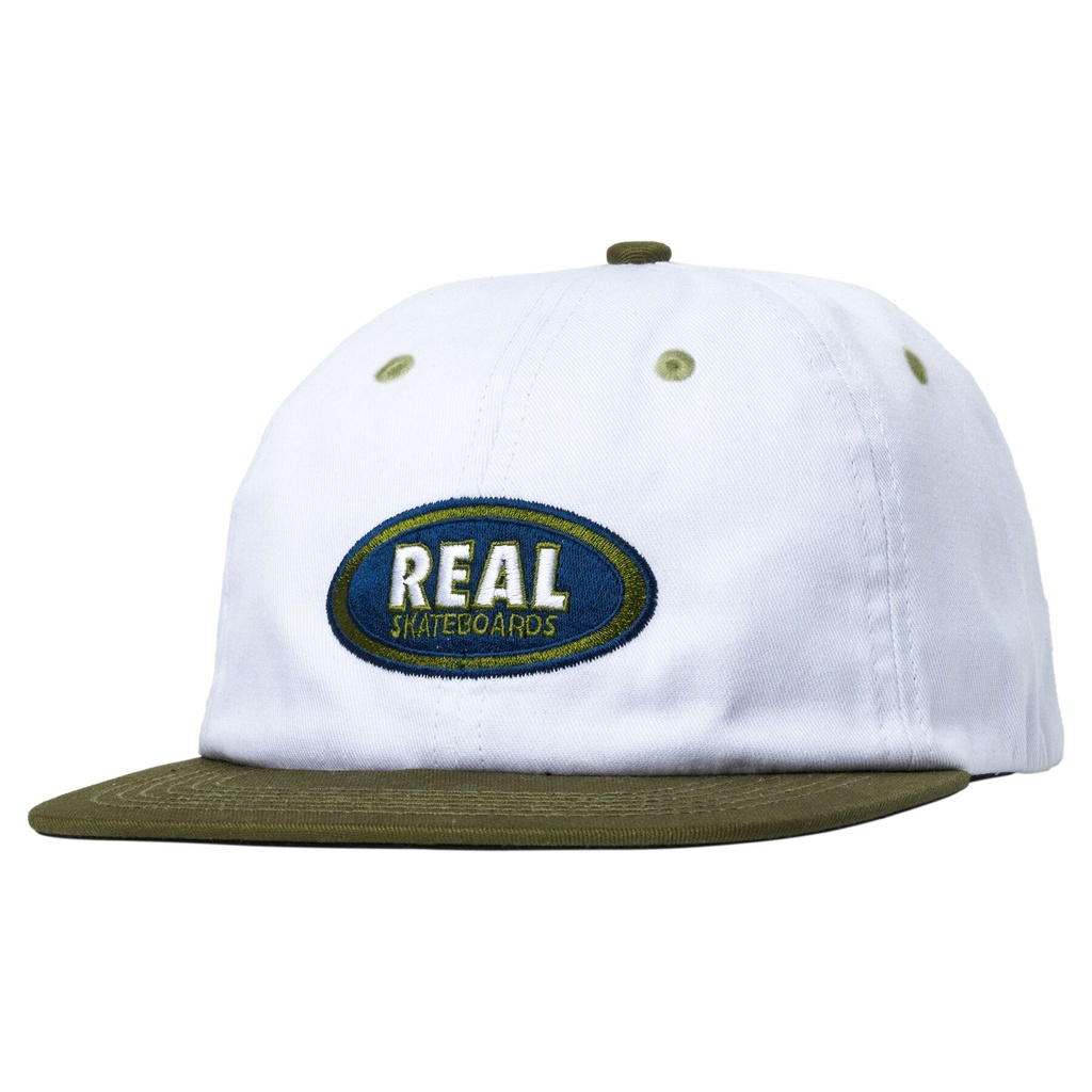 REAL OVAL EMB STRAPBACK HAT WHITE/OLIVE