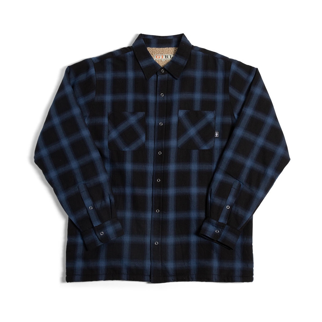 GIRL SHERPA LINED FLEECE FLANNEL BLACK/BLUE M