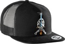 POWELL SKULL AND SWORD TRUCKER HAT BLACK